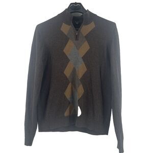 Grandpa‎ Sweater Mens Medium Argyle 1/4  Zip 100% Cotton Gramps Dad Grandpacore